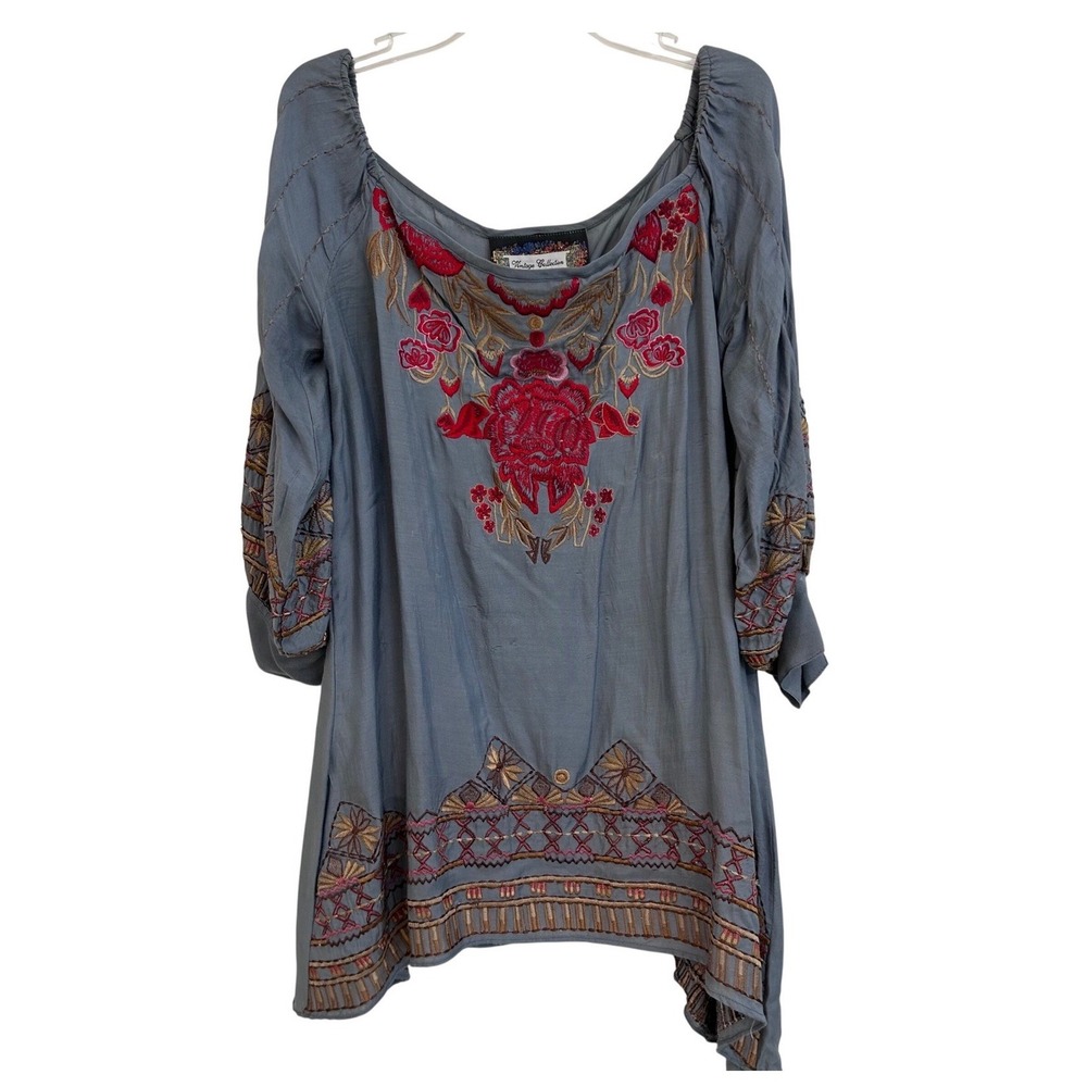 BOHO Vintage Collection Floral Embroidered Peasant Top Sz S‎ Off Shoulder NWOT